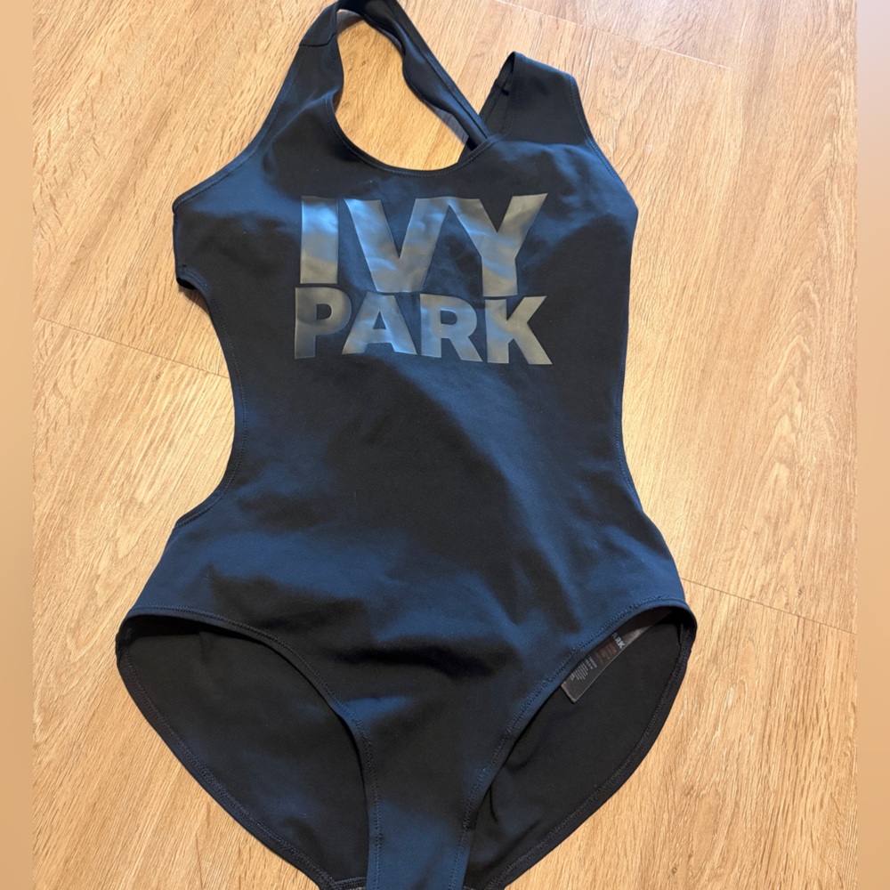 IVY PARK Bodysuit Black Gloss Logo Tank Open Back Detail